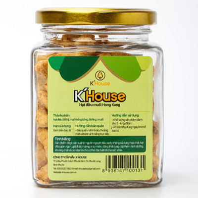 Hạt Điều Rang Muối Hồng Kông KHouse hũ thủy tinh - Hạt điều K