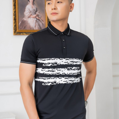 Áo Polo đen phối kẻ ngang Aligro ALGPLO73