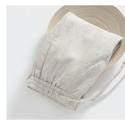 Quần dài ống rộng form suông unisex chất linen thiết kế đơn giản, basic, kèm dây rút và khuy khóa trước Qd11