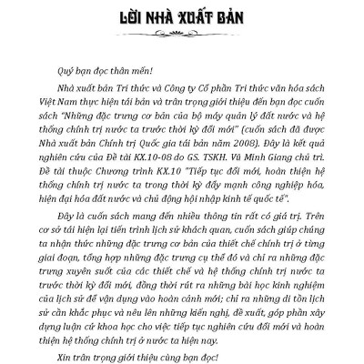 Những Đặc Trưng Cơ Bản Của Bộ Máy Quản Lý Đất Nước Và Hệ Thống Chính Trị Nước Ta Trước Thời Kỳ Đổi Mới