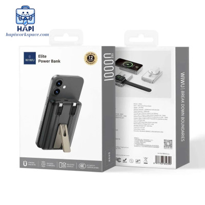 Sạc dự phòng hàng chính hãng WiWU Elite 5-in-1 Wi-P056: Tích hợp cáp C, L, sạc không dây từ tính kiêm giá đỡ