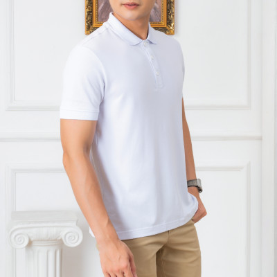 Áo thun polo nam cộc tay trơn màu trắng aligro ALGPLO25