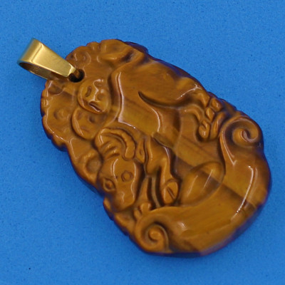 Mặt dây chuyền tuổi Sửu đá mắt hổ 3.6cm - Mặt size nhỏ - linh vật tuổi Sửu