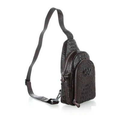 Túi đeo trước nam da cá sấu Huy Hoàng màu nâu đất HC6286