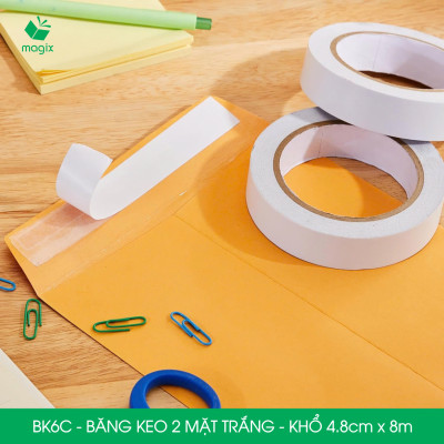 BK6C - 6 cuộn băng keo 2 mặt siêu dính - Khổ 4.8cm x 8m - Băng dính 2 mặt, băng keo hai mặt