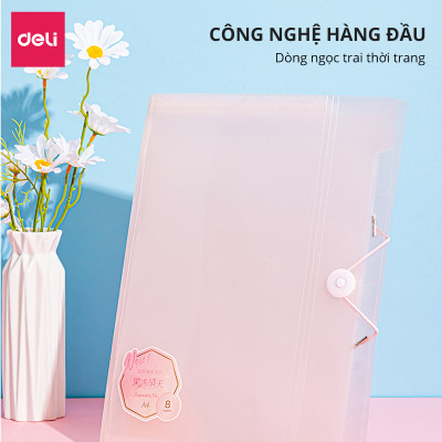 Cặp Túi Đựng Tài Liệu A4 Deli File Đựng Tài Liệu Hồ Sơ 8 Ngăn Túi Hồ Sơ Văn Phòng File Lưu Trữ Đa Năng Màu Hồng Pastel, Bìa Cứng Công Nghệ Mới Đẹp Long Lanh - Bột mịn lấp lánh