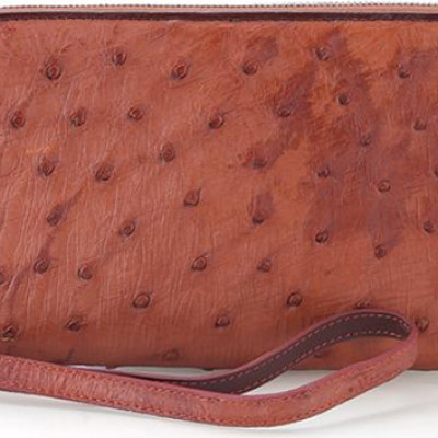 Ví Da Đà Điểu Nhiều Ngăn Huy Hoàng HT3414 (11 x 22 cm) - Nâu Đỏ 