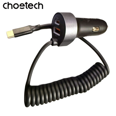 Tẩu Choetech TC0030 sạc nhanh ô tô 65W tích hợp thêm dây cáp sạc lò xo Type C (Hàng chính hãng)
