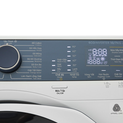 [Free Giao lắp] Máy giặt sấy Electrolux 10/7kg EWW1024P5WB - Giặt sạch sâu, không cặn giặt tẩy, giặt hơi nước êm dịu như giặt tay, tiết kiệm hơn 50% điện năng [Hàng chính hãng]