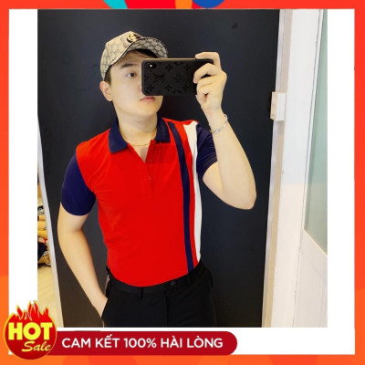 Áo Thun Nam Ngắn Tay Có Cổ Phối Một Sọc Thẳng Thời Trang Hàn Quốc Mới Chất Vải Không Xù Không Phai Màu