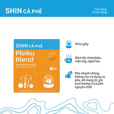 Cà phê Pleiku Robusta - SHIN Cà Phê - Phin giấy - Hộp 5 gói