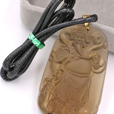 Dây chuyền mặt tượng Quan Công QCN14 - thạch anh khói (6.2cm x 4cm)