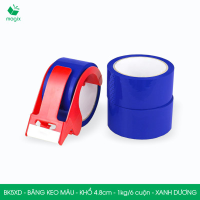 BK5XD - 3 cuộn băng keo màu khổ 4.8cm loại 1kg/6 cuộn - Xanh dương - Băng keo, băng dính đóng hàng