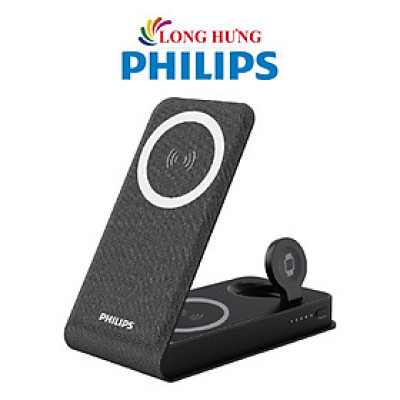Đế sạc không dây Magnectic Wireless Philips Power Bank 3 in 1 Foldable DLP6759CB/70 - Hàng chính hãng