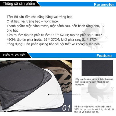 Tấm Che Nắng Kính Xe Ô Tô - Bộ 6 Miếng Chống Nắng Kính Xe - Phản Quang Cách Nhiệt