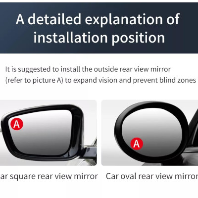 Gương cầu lồi ô tô dán trên gương chiếu hậu tăng góc nhìn chống nước - Gương mini chống điểm mù oto xe hơi, Gương Cầu Lồi Ô Tô Xe Hơi Chiếu Hậu Chống Điểm Mù Cho Xe