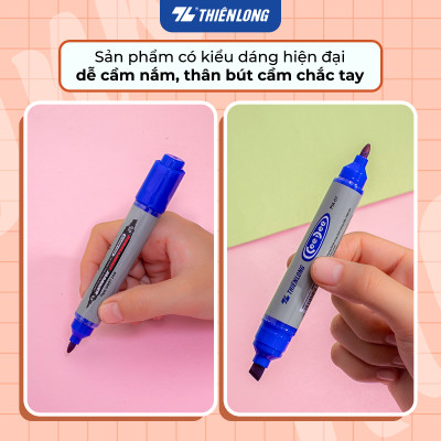 Combo 5/10/20 Bút lông dầu Thiên Long PM-07 2 đầu bút kích thước 0.8 mm và 6mm, 3 màu mực xanh/đỏ/đen, bám dính tốt trên nhiều bề mặt