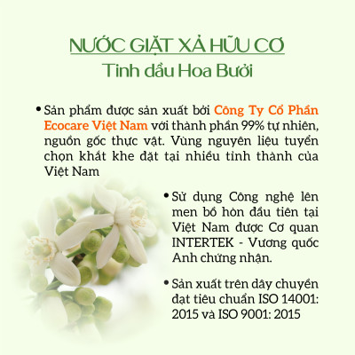 Nước giặt xả hữu cơ Bồ Hòn Ecocare tinh dầu Hoa Bưởi 4000ml