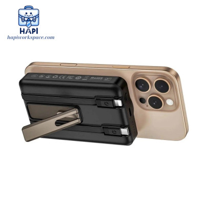 Sạc dự phòng hàng chính hãng WiWU Elite 5-in-1 Wi-P056: Tích hợp cáp C, L, sạc không dây từ tính kiêm giá đỡ