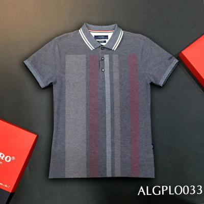 ÁO POLO CỔ BẺ GHI SÁNG HỌA TIẾT KẺ SỌC ALGPLO33