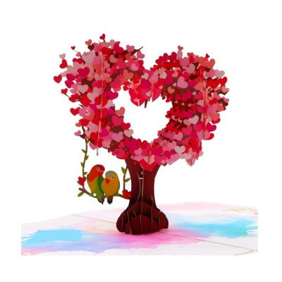 Thiệp 3D Pop Up Cây Tình Yêu Trái Tim & Đôi Chim – Thiệp Valentine, Thiệp Tình Nhân, Thiệp Lãng Mạn, L22