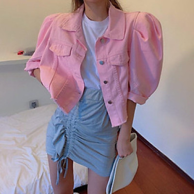 Áo khoác denim nữ tay bồng tiểu thư