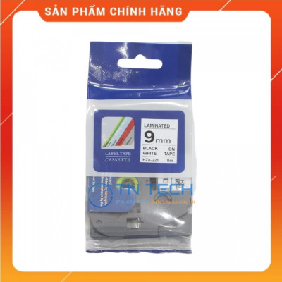 Nhãn In HZE-221 - Đen nền trắng 9mm x 8m - Dùng cho máy in BROTHER - AIMO - PUTY [Hàng nhập khẩu]