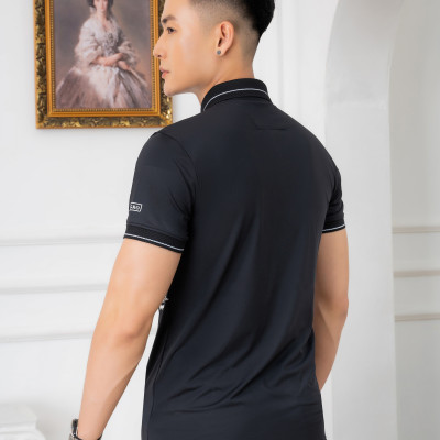 Áo Polo đen phối kẻ ngang Aligro ALGPLO73