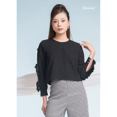 Set Áo Đen Tay Vây Cá Quần Lưng Liền Caro Trắng Đen Maxivic M-SETBO-08