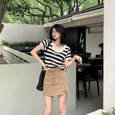 Áo Len Nữ Cộc Tay Dệt Kim Màu Sắc Phong Cách Hàn Quốc Trẻ Trung Nữ Tính Chất Liệu Mềm Mại Haint Boutique HB42