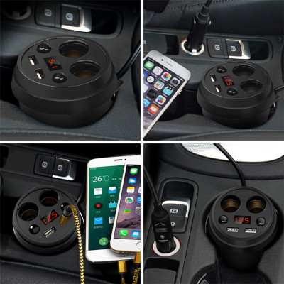 Tẩu củ sạc nhanh 4 in 1 đa năng 2 cổng USB & 2 Socket mở rộng hiệu CHOETECH C0024 dành cho xe hơi ô tô trang bị đèn LED hiển thị sạc (4 output, Max 3.1A, LED display) - Hàng chính hãng