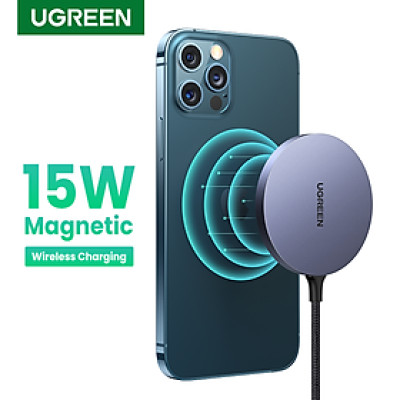 Bộ sạc không dây từ tính UGREEN 30233 Công nghệ sạc Qi, sạc ổn định công suất 15W hàng chính hãng