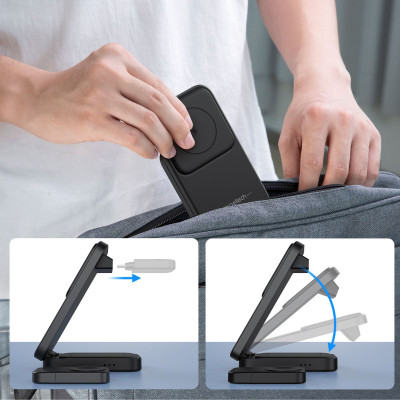 Đế sạc Choetech T611 nhanh Mag-safe 3 in 1 xếp gọn 15W (Hàng chính hãng)