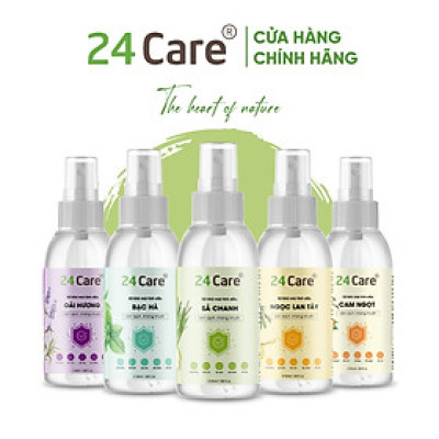 Xịt Phòng Tinh Dầu Sả Chanh Hữu Cơ Organic 24Care 50ML/100ML - Kháng khuẩn - Khử mùi hôi - Đuổi muỗi, kiến ba khoan,Vắt - Côn trùng - Hương thơm thư giãn.