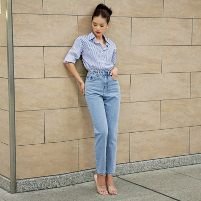 Quần Mom Jeans Lưng Cao Màu Classic Blue Aaa Jeans