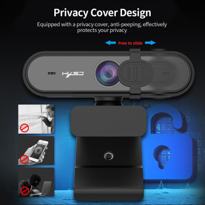 HXSJ S6 1080P USB Webcam Auto Focus Web Camera with Privacy Cover Built-in Noise Reduction Microphone for Laptop Desktop