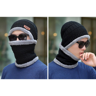 Mũ len kèm khăn quàng cổ ấm áp, thiết kế thời trang, phong cách Hàn Quốc, dành cho cả nam và nữ.