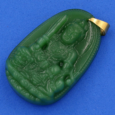 Mặt Phật Văn Thù Bồ Tát thạch anh xanh 4.3 cm