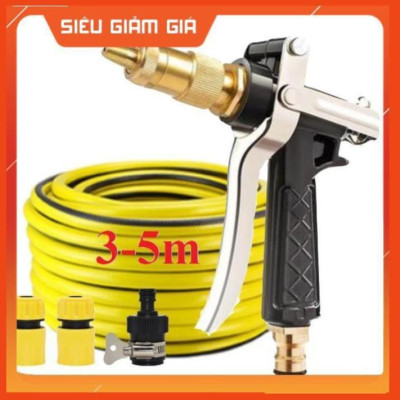Bộ dây vòi xịt nước rửa xe, tưới cây . tăng áp 3 lần, loại 3m, 5m 206236Cđầu đồng, cút, nối đen, d.vàng
