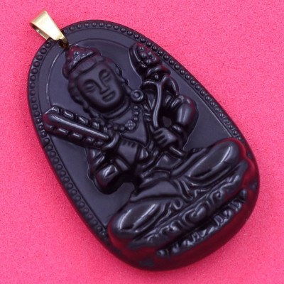 Mặt dây chuyền Hư Không Tạng Bồ Tát thạch anh đen 5cm - phật bản mệnh tuổi Sửu, Dần - Móc inox