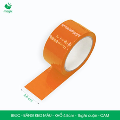 BK5C - 3 cuộn băng keo màu khổ 4.8cm loại 1kg/6 cuộn - Cam - Băng keo, băng dính đóng hàng