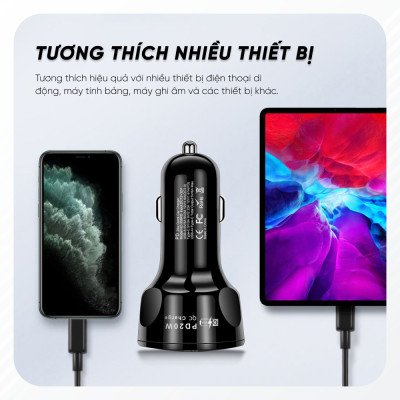 Tẩu Sạc Điện Thoại USB Type C Hỗ Trợ Sạc Nhanh 20W | Tẩu Sạc Điện Thoại 4 Cổng Sạc Tương Thích Với Nhiều Thiết Bị, Có Công Nghệ Sạc Nhanh QC 3.0 PD 20W
