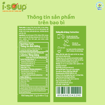 Canh Gà Lá Giang Ăn Liền ISOUP 72g 06 Viên - Viên Canh Ăn Liền Sấy Thăng Hoa