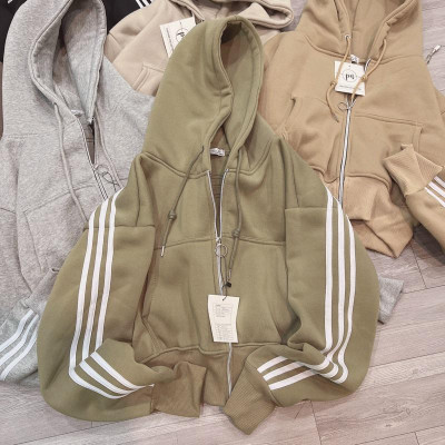 Áo khoác nữ chống nắng Croptop 3 Sọc Dáng Rộng Mũ To 3 sọc bao chất phối đẹp-A2116