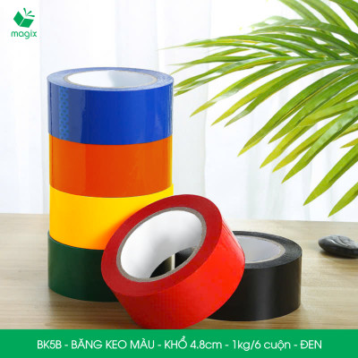 BK5B - 1 cuộn băng keo màu khổ 4.8cm loại 1kg/6 cuộn - Đen - Băng keo, băng dính đóng hàng