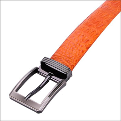 HC4832 - Dây nịt nam da cá sấu Huy Hoàng gai bụng 4P đầu kim màu vàng bò