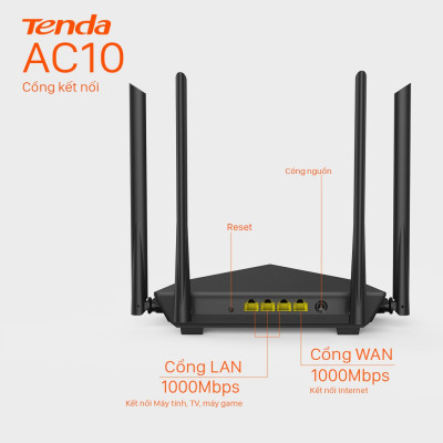 Bộ Phát Wifi Tenda AC10 Băng Tần Kép Chuẩn AC 1200Mbps - Hàng Chính Hãng