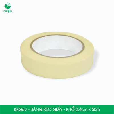 BKG6V - Block 6 cuộn băng keo giấy khổ 2.4cm x 50m - Băng dính giấy viết được, chặn màu sơn