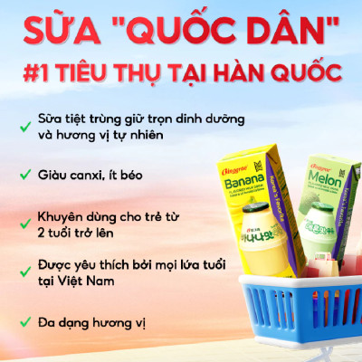 Thùng 24 hộp Sữa chuối ít đường 200ml nhãn hiệu Binggrae