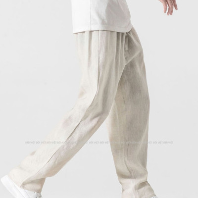 Quần dài linen dành cho nam form ống suông cạp chun, full size, phong cách Hàn Quốc Qd10